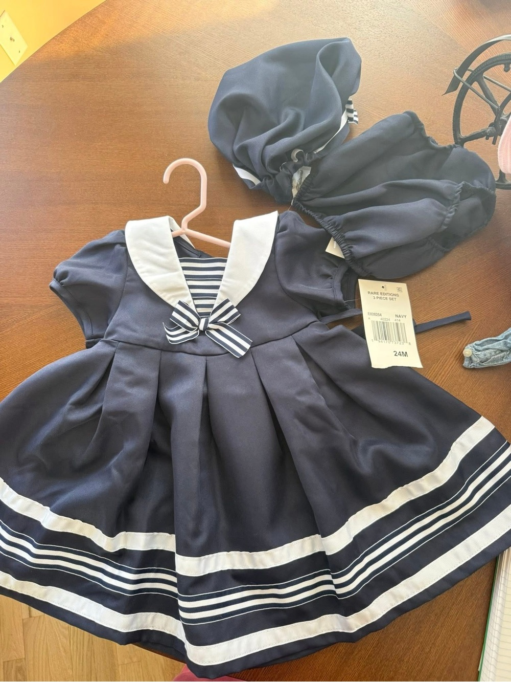 Navy Sailor-Style Baby Dress with Striped Bow